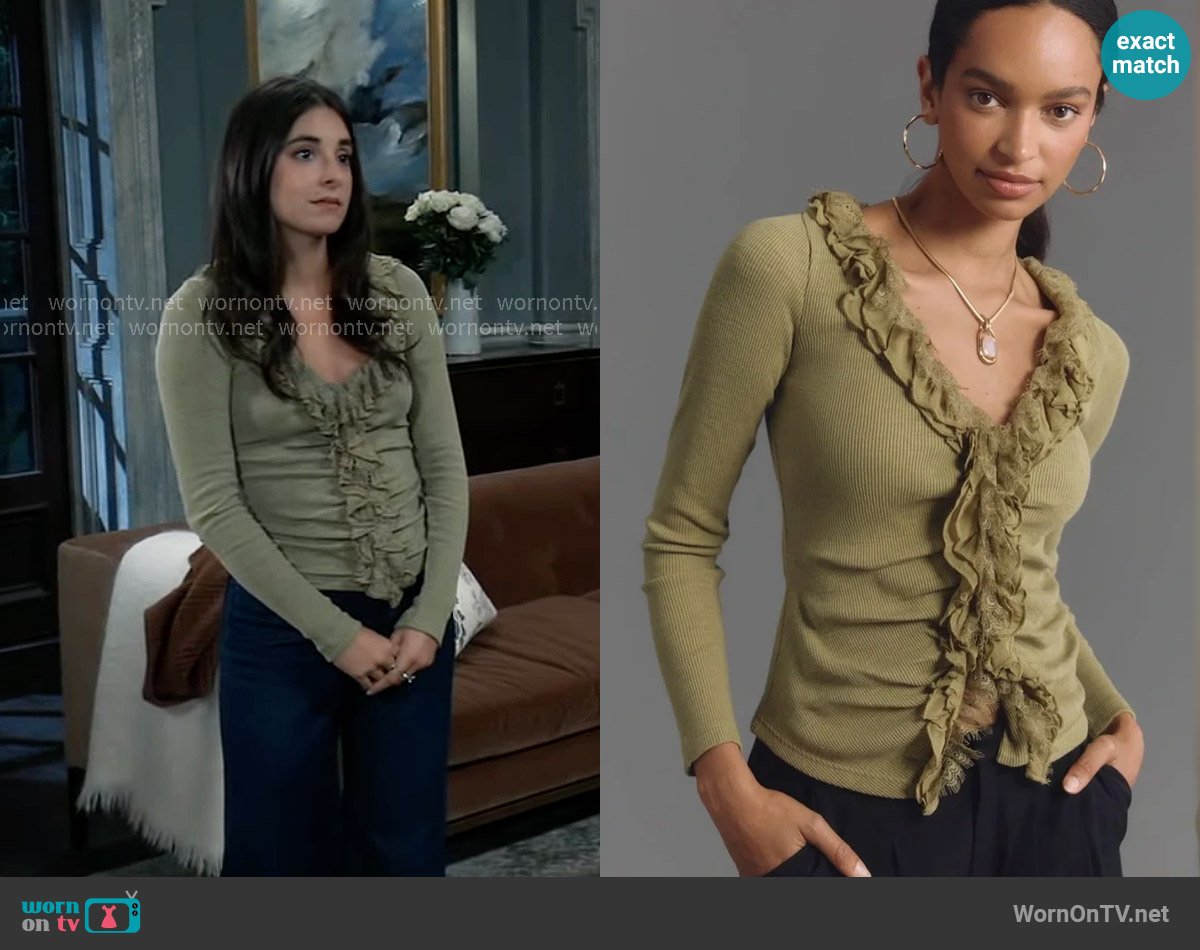 Anthropologie Ruffled Cardigan Top worn by Molly Lansing-Davis (Kristen Vaganos) on General Hospital