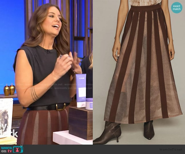 Monica’s sheer stripe skirt on Live with Kelly
