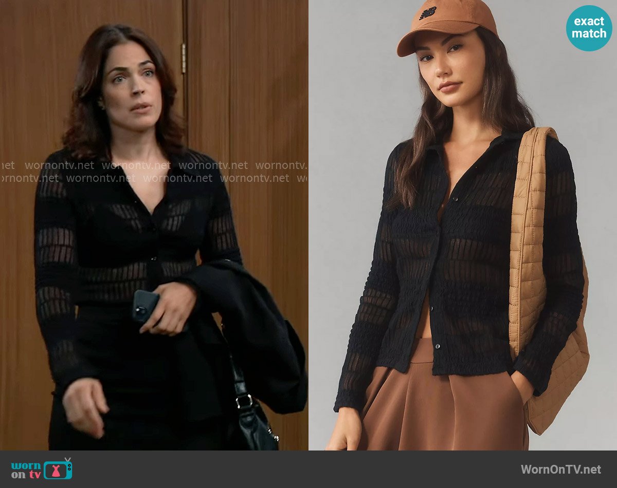 Anthropologie Textured Collared Buttondown Top worn by Britt Westbourne (Kelly Thiebaud) on General Hospital