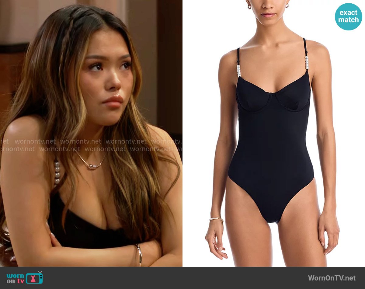 Luna’s black swimsuit with pearls on The Bold and the Beautiful