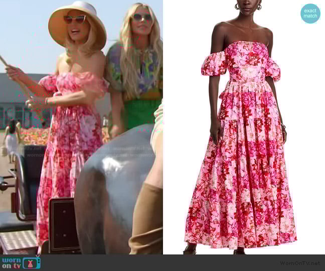 Aqua Off-the-Shoulder Maxi Dress worn by Gretchen Rossi on The Real Housewives of Orange County
