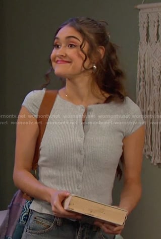 Ari’s grey ribbed button front top on Days of our Lives