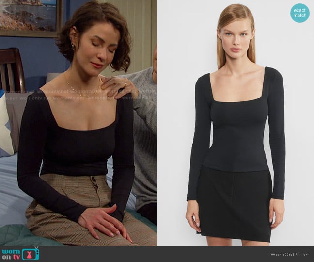 Aritzia Original Contour Squareneck Longsleeve worn by Sarah Horton (Linsey Godfrey) on Days of our Lives