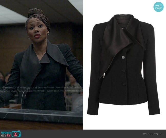 Armani  Asymmetric Button Jacket worn by Jax Stewart (Emayatzy Corinealdi) on Reasonable Doubt