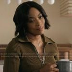 Athena's army green ribbed half-zip top on 9-1-1