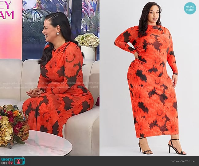 Ashley Graham Plus Mesh Long Sleeve Floral Bodycon Dress worn by Ashley Graham on Today