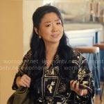 Ashley’s black and white printed shirt and pants set on Nobody Wants This