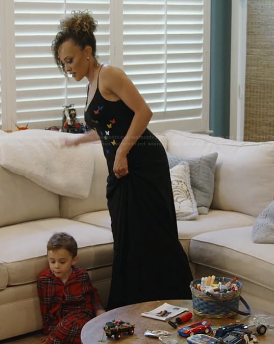 Ashley's black butterfly print dress on The Real Housewives of Potomac