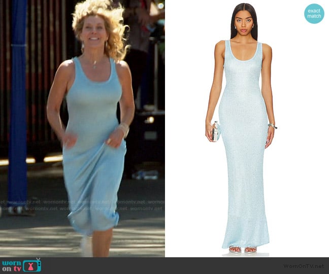 Asta Resort Ana Dress in Baia Blue Sequin worn by Peg Munson on The Golden Bachelor