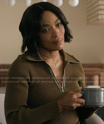 Athena's army green ribbed half-zip top on 9-1-1