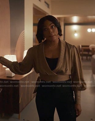 Athena's satin wrap top on 9-1-1