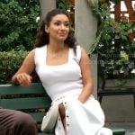 Audra’s white square-neck crop top and skirt set on The Young and the Restless