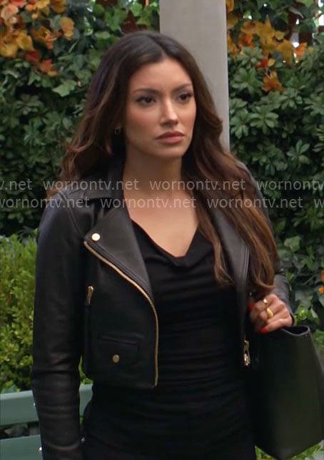Audra’s cropped leather jacket on The Young and the Restless