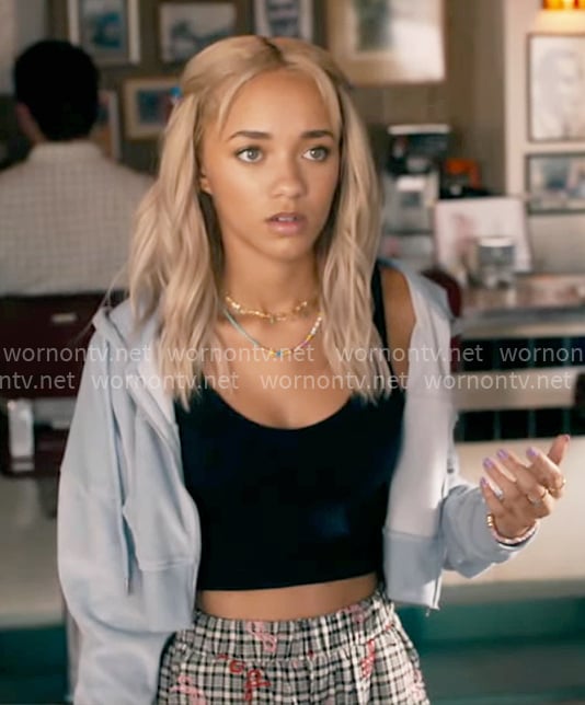 Ava's plaid bow pants on High Potential