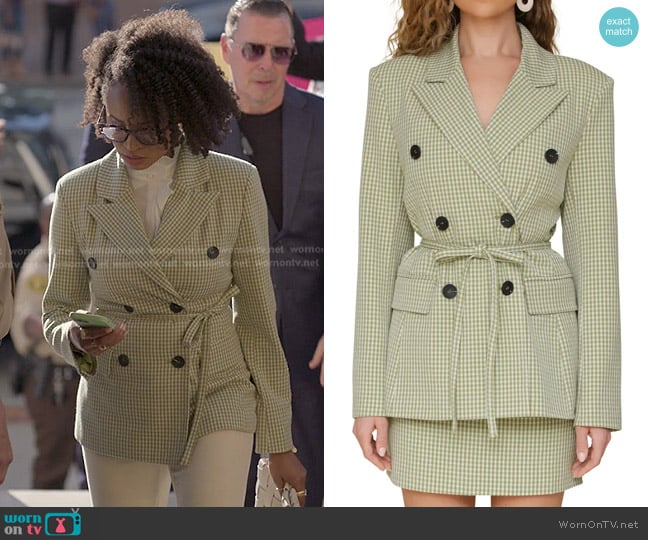 Avec Les Filles Double Breasted Gingham Blazer worn by Kristin (Kiah Alexandria Clingman) on Reasonable Doubt