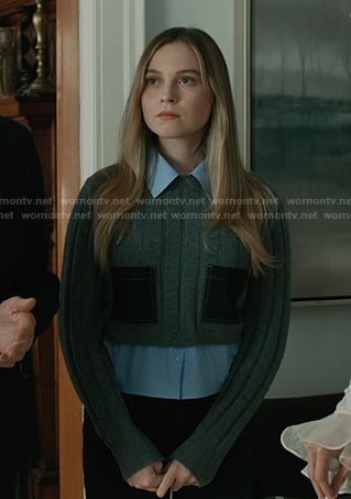 Avery's grey mixed media sweater on Elsbeth