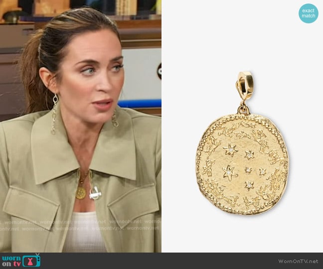 Azlee Zodiac Wheel Large Diamond Coin Charm worn by Emily Blunt on Good Morning America