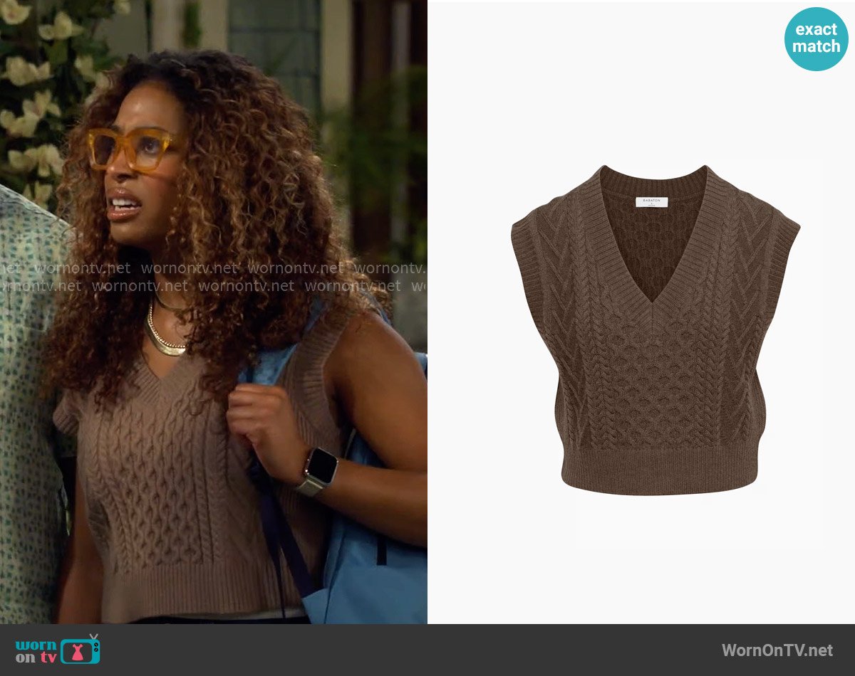Babaton at Aritzia Emporia Merino Wool Sweater Vest worn by Courtney (Skye Townsend) on The Neighborhood
