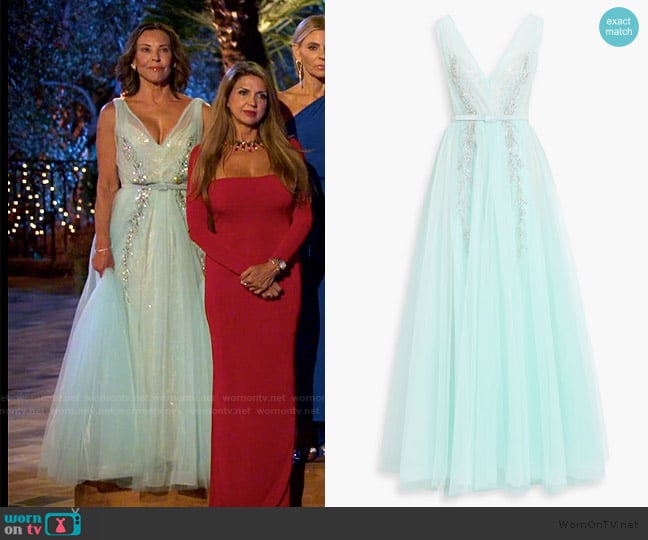 Badgley Mischka Embellished tulle gown worn by Debbie Siebers on The Golden Bachelor