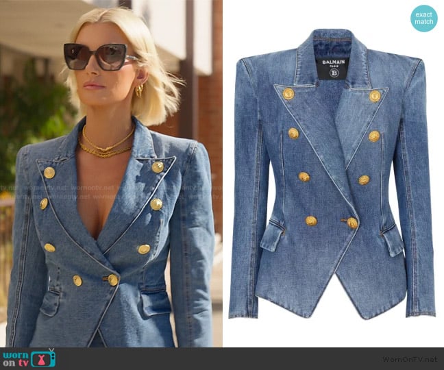 Balmain Double-breasted denim jacket worn by Emma Hernan on Selling Sunset