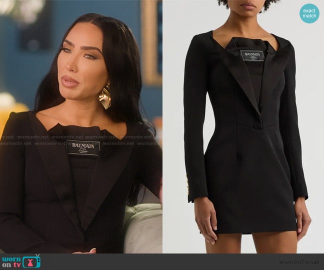 Balmain Jacket-effect layered wool mini dress worn by Bre Tiesi on Selling Sunset