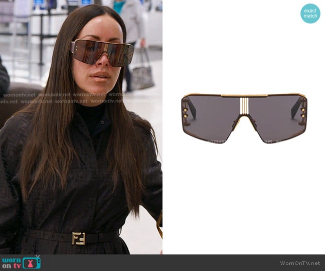Balmain Le Masque Black Titanium & Acetate Shield Sunglasses worn by Angie Katsanevas on The Real Housewives of Salt Lake City