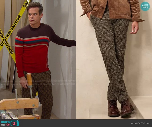 Banana Republic Heritage Signature Corduroy Pant in Diamond worn by Leo Stark (Greg Rikaart) on Days of our Lives