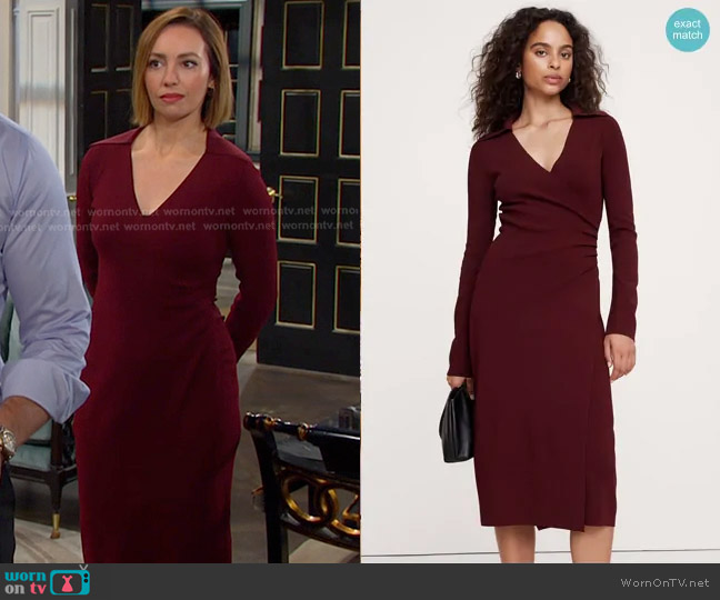 Banana Republic Polo Wrap Sweater Dress in Red Cherry Jam worn by Gwen Rizczech (Emily O'Brien) on Days of our Lives