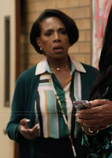 Barbara’s geometric print blouse on Abbott Elementary