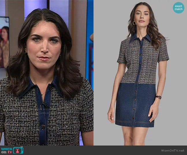 BCBG Short Sleeve Drop-Waist Tweed Denim Mini Dress worn by Liz Kreutz on Today