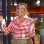Becky Robinson's red check print cropped top and mini skirt on The Kelly Clarkson Show