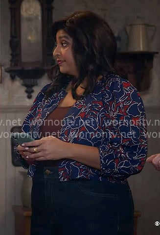 Bela’s blue and red floral top on Ghosts