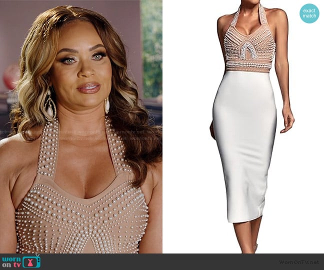 Bella Barnett Pearl Embellished Dress worn by Gizelle Bryant on The Real Housewives of Potomac