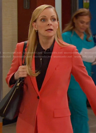 Belle's orange blazer and pant suit on Days of our Lives