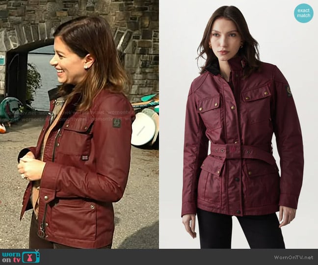 Belstaff  Trialmaster Motorcycle Jacket in Racing Red worn by Chloe Melas on Today