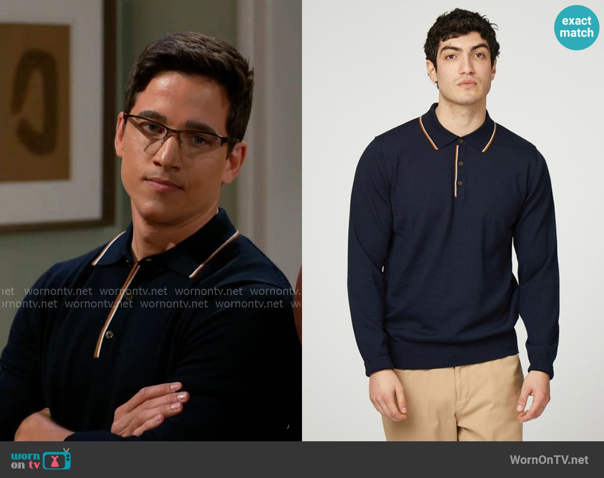 Ben Sherman Tipped Merino Knitted Polo worn by Bradley 'Smitty' Smith (Mike Manning) on Beyond the Gates