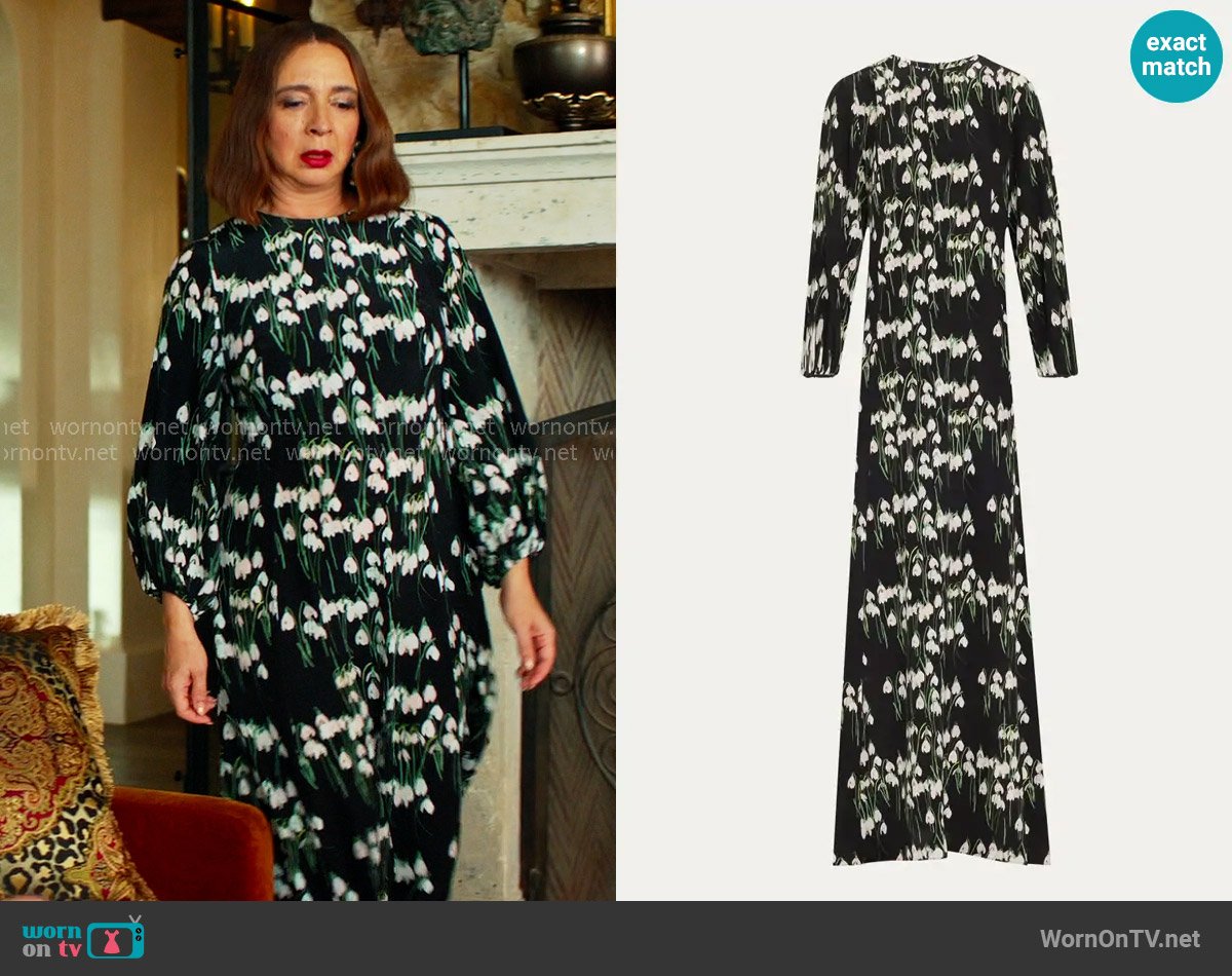 Bernadette Roxette Long Floral Silk Dress worn by Molly Novak (Maya Rudolph) on Loot