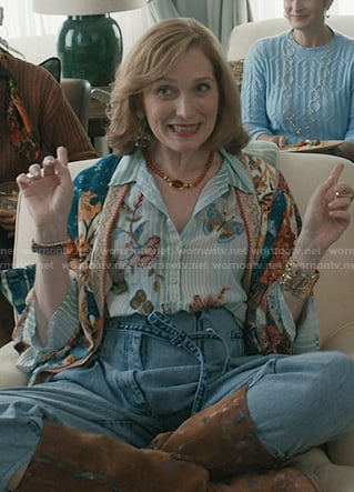 Beryl's blue striped and floral shirt on Elsbeth