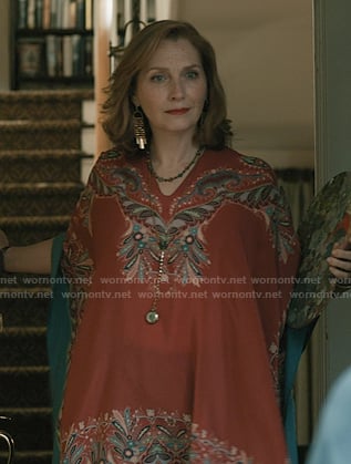 Beryl's red print caftan dress on Elsbeth