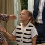 Beth’s white ruffled t-shirt and striped sweater vest on The Bold and the Beautiful