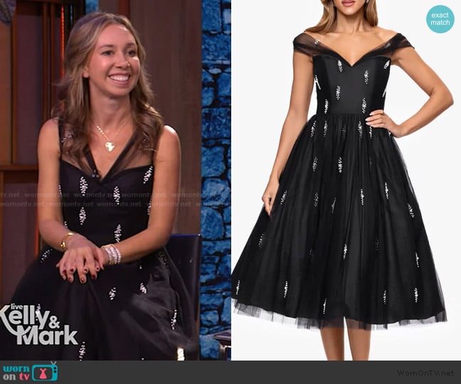 Betsy & Adam Embellished Tulle Cocktail Dress worn by Shannon Doherty on Live with Kelly and Mark