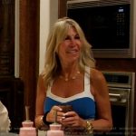 Amy’s blue sports bra top and leggings on The Golden Bachelor