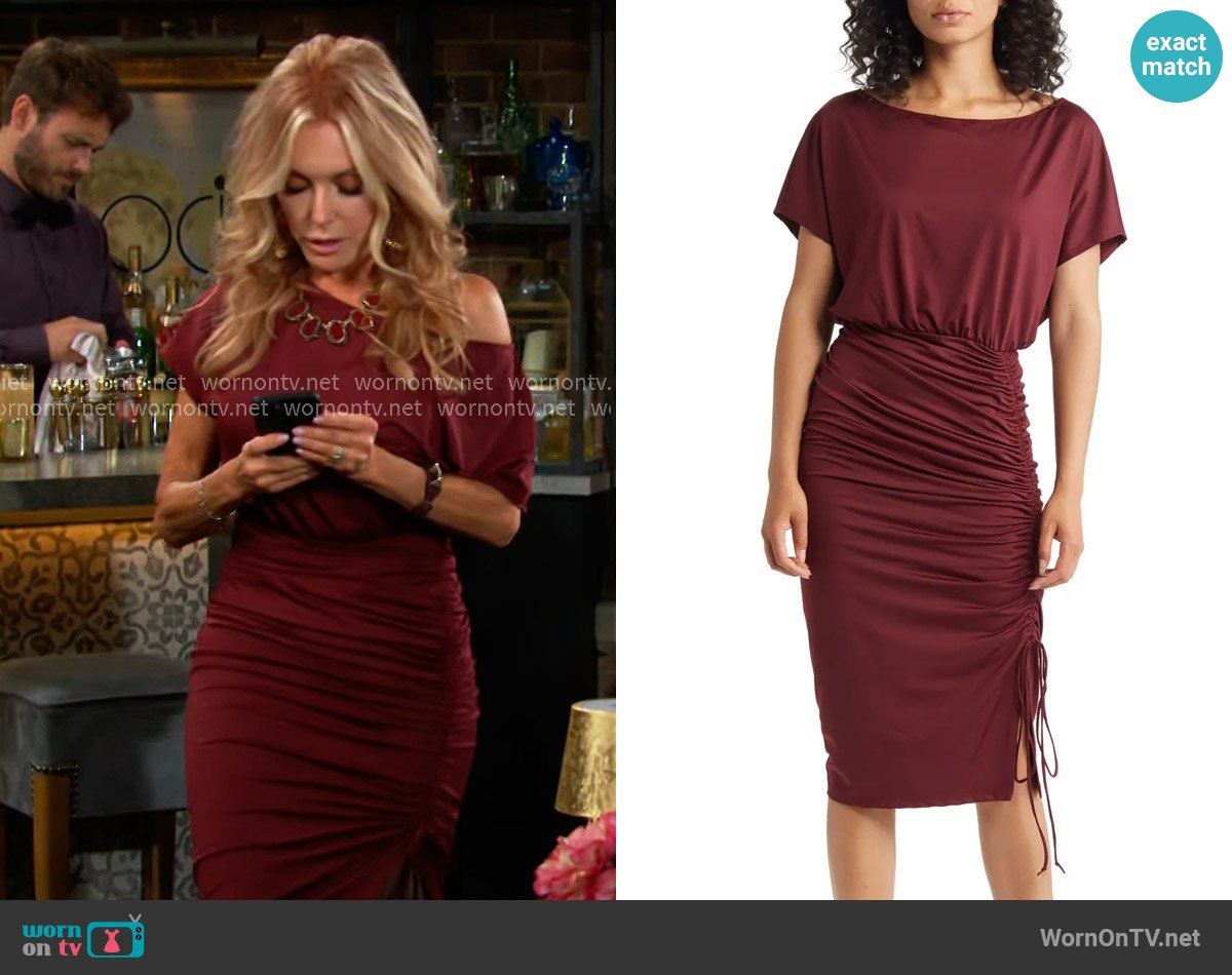 Black Halo Kezia Ruched Dress worn by Lauren Fenmore (Tracey Bregman) on The Young and the Restless