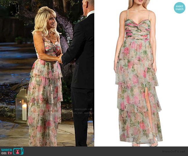 Blondie Nites Floral Print Sweetheart Neck Dress worn by Lisa Flaherty on The Golden Bachelor