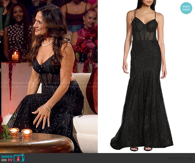 Cheryl’s black embellished dress on The Golden Bachelor Cheryl’s black embellished dress on The Golden Bachelor