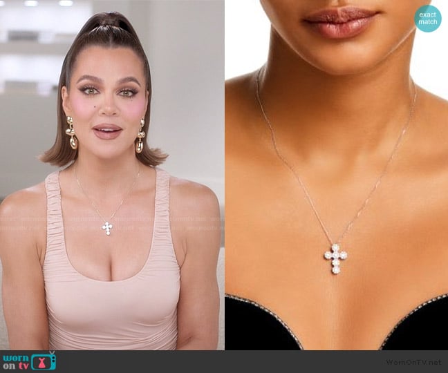 Bloomingdales Fine Collection Diamond Cross Pendant Necklace in 14K White Gold worn by Khloe Kardashian (Khloe Kardashian) on The Kardashians