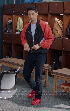 Blue's red track jacket and sneakers on Greys Anatomy