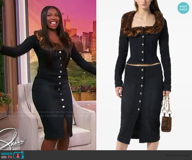 Blumarine Faux-fur collar denim jacket worn by Coco Jones on Sherri