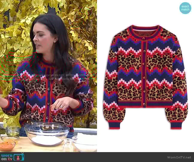 Boden Abi Mixed Print Jacquard Cardigan worn by Katie Lee Biegel on Today