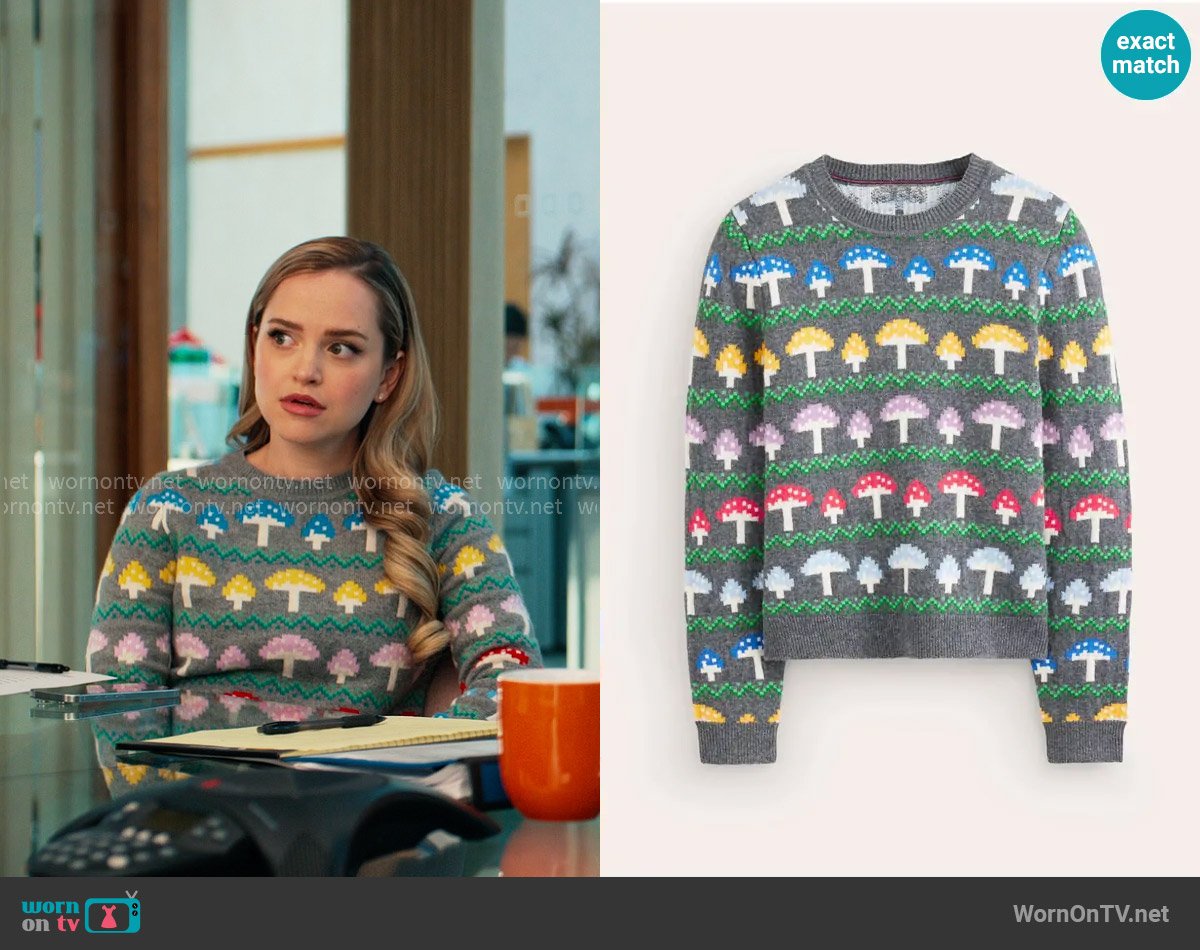 Boden Edie Fair Isle Jumper in Grey Mushroom worn by Ainsley (Stephanie Styles) on Loot